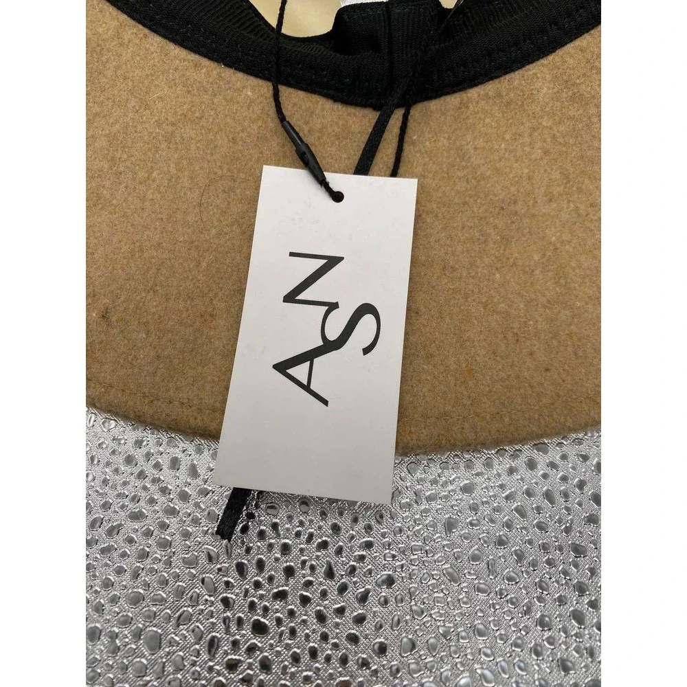 ASN Wide Brim Sun Hat Womens OS Tan Wool Blend‎ Braided Trim Floppy Fedora